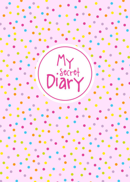 Secret diary template, cover, colorful dots on pink background Secret diary template, colorful dots on pink background diary lock book cover book stock illustrations