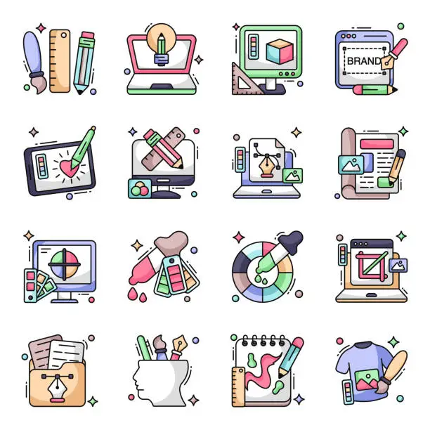 Vector illustration of Pack of Design Tools Flat Icons