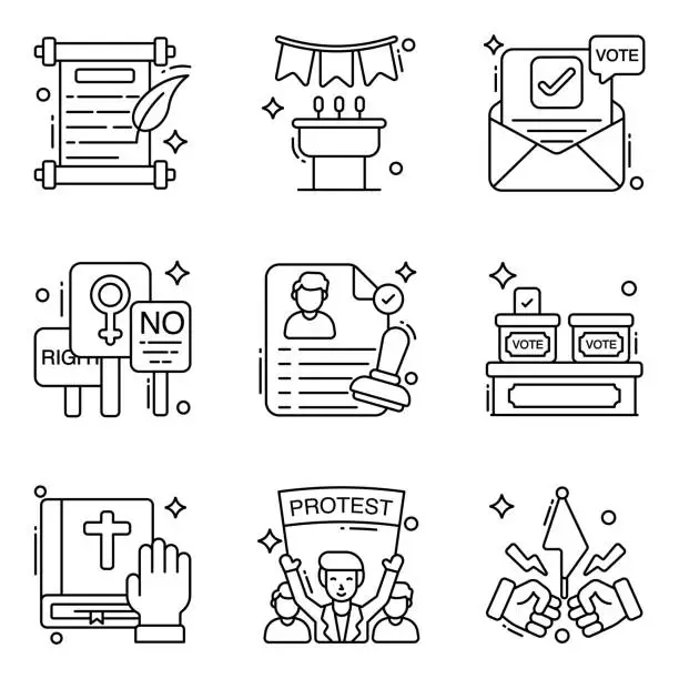 Vector illustration of Pack of Politics and Voting Line Icons