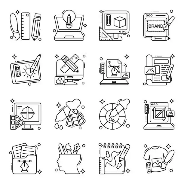 Vector illustration of Pack of Design Tools Line Icons