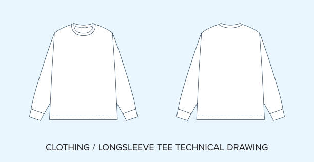 illustrations, cliparts, dessins animés et icônes de ls tee, jersey, dessin technique, habillement blueprint pour les créateurs de mode - créateur de mode