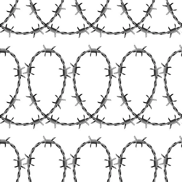 Vector illustration of Barbed wire seamless pattern. Sharp barbwire border chain.