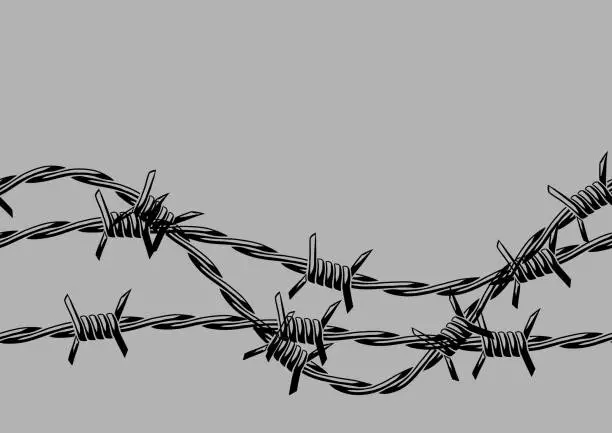 Vector illustration of Barbed wire seamless pattern. Sharp barbwire border chain.