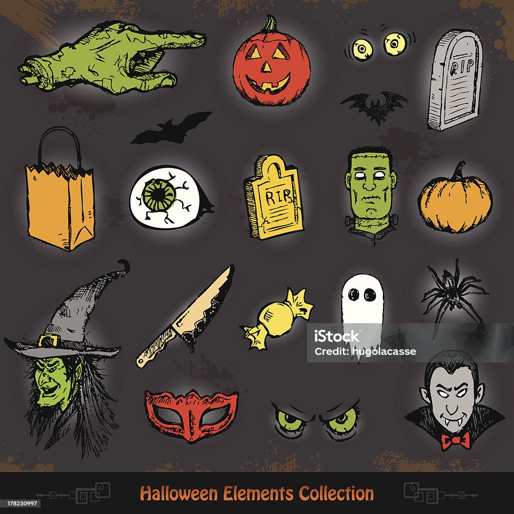 Disegnati a mano set di Halloween disegni e schizzi della collezione - arte vettoriale royalty-free di Ragno