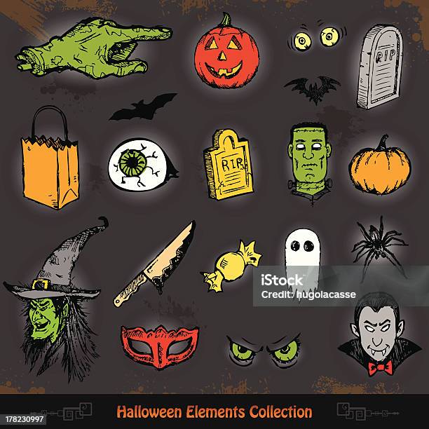 Disegnati A Mano Set Di Halloween Disegni E Schizzi Della Collezione - Immagini vettoriali stock e altre immagini di Ragno