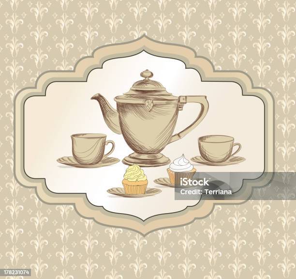 Tea Time Label In Victorian Style Stock Illustration - Download Image Now - Abstract, Afternoon Tea, Backgrounds