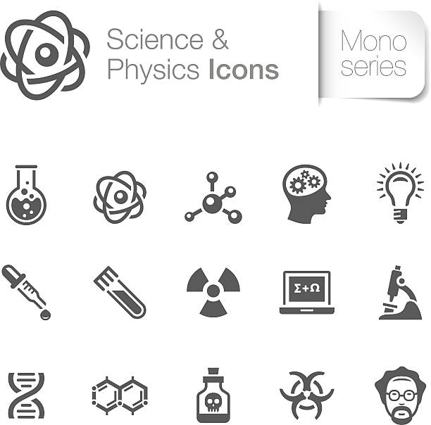 illustrazioni stock, clip art, cartoni animati e icone di tendenza di scienza & fisica icone collegate - beaker flask laboratory glassware research