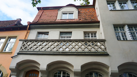 The fragment or detail of historical building at Rothenburg ob der Tauber where is the fortified city in Germany.