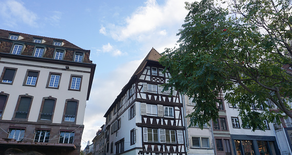 Historic old facade in downtown of Strasbourg at France