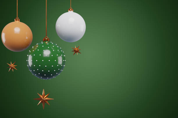 istock Christmas tree decorations - balls of green gold white color. 3d rendering 1782342163