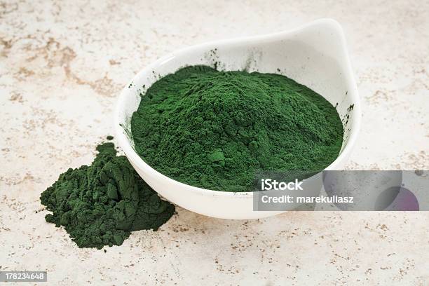 Green Hawaiian Spirulina Powder In A Large White Bowl Stock Photo - Download Image Now