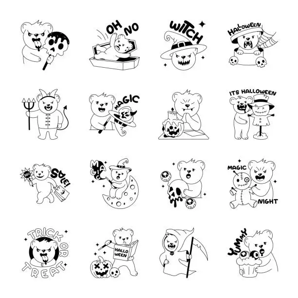 Vector illustration of Bundle of Halloween Day Doodle Stickers