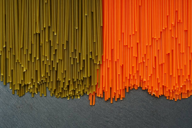 Different spaghetti is made from green peas and red lentils