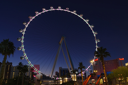Las Vegas, Nevada, United States: High Roller wheel shown at dusk.