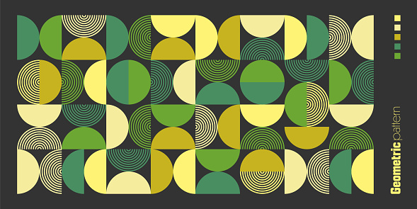 istock Geometric trendy pattern, Bauhaus style. Modern colorful background with simple elements. Retro texture with basic geometric shapes. Print design, minimalist poster cover. Vector illustration 1782396307