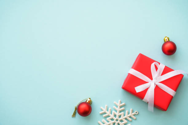 istock Christmas background. Christmas present box and decorations at blue. 1782401870