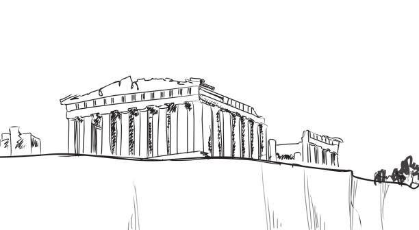 Acropolis Hill in Athens. Hand drawn landmark - ancient greece acropolis athens stock illustrations