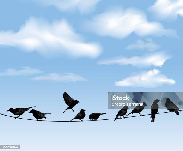 Bird Icon Set Sky Background Vector Illusrtation Stock Illustration - Download Image Now - Bird, Sitting, Telephone Line