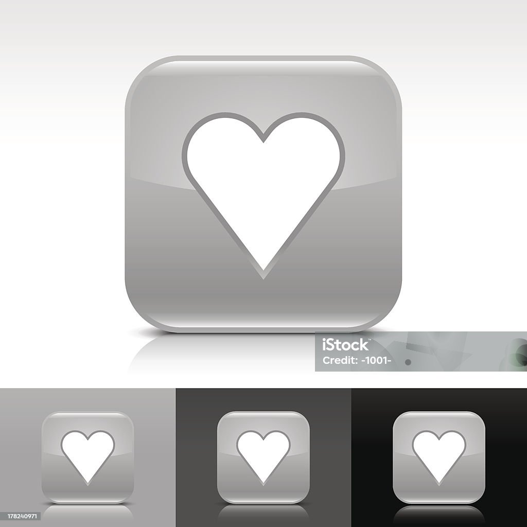 Icona grigia di cuore pulsante lucido arrotondato quadrati di internet - arte vettoriale royalty-free di Amore
