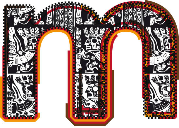 inca litera m - old fashioned indigenous culture inca past stock illustrations