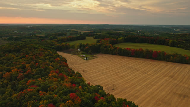 Aerial Shot of Agricultural Field near Shelby, Michigan in the Morning