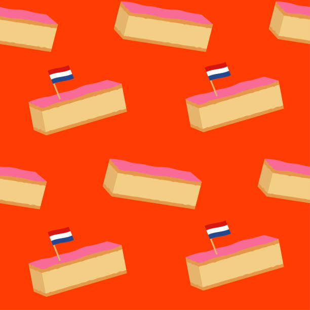 бесшовный фон пожелайте традиционного голландского торта.  розовый томпус, традиционная голландская выпечка. праздник в нидерландах день � - tompouce stock illustrations
