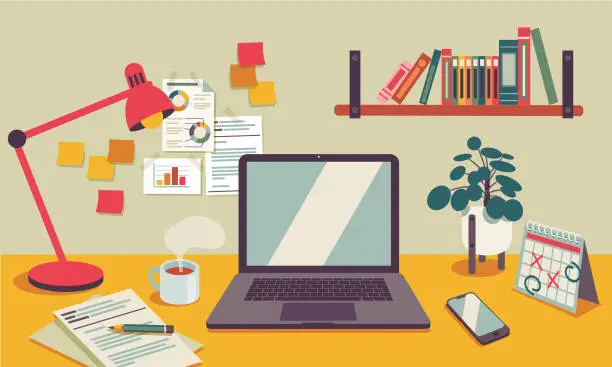 Vector illustration of home office workspace of a parent