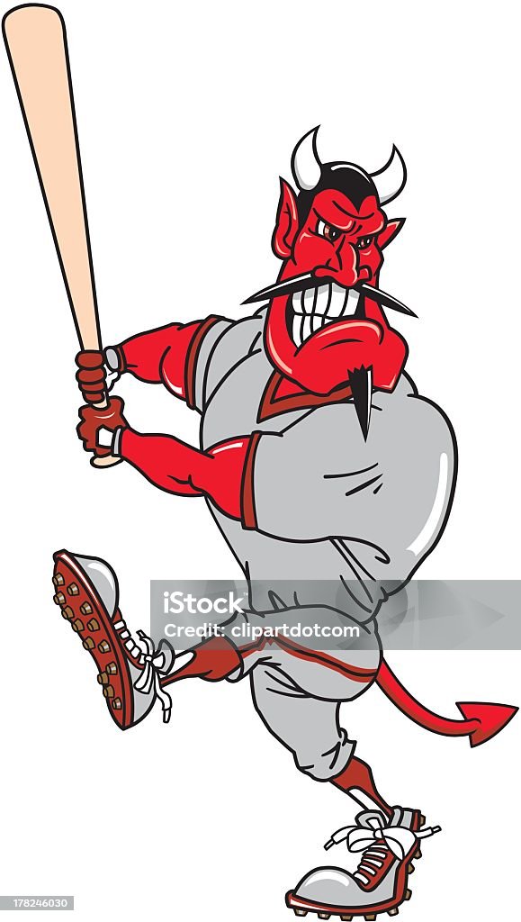 Devil Batter The devil is about to bat the ball. Athlete stock vector