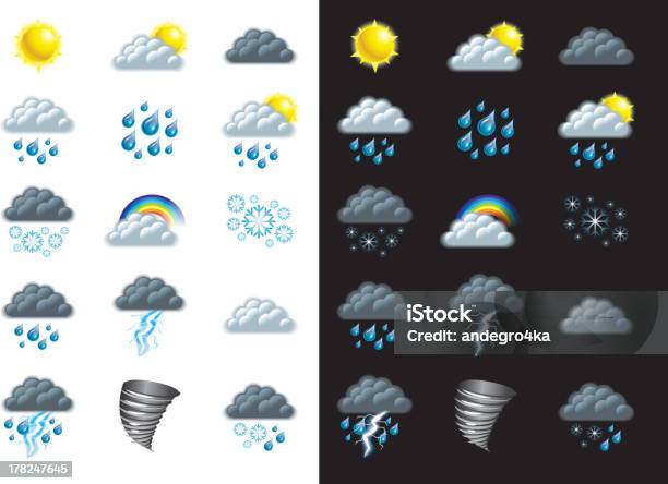 Wettervorhersageicons Vektorset Stock Vektor Art und mehr Bilder von Bedeckter Himmel - Bedeckter Himmel, Design, Gewitter