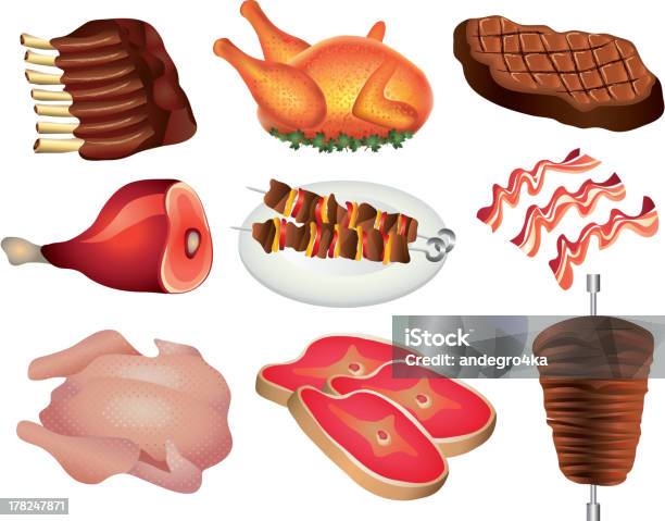 Popularne Produkty Mięsne Wektor Zestaw - Stockowe grafiki wektorowe i więcej obrazów Żebro - płat mięsa - Żebro - płat mięsa, Barbecue, Grill