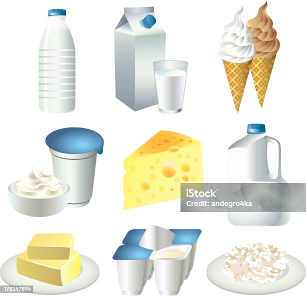 우유 및 유제품 벡터 설정 우유에 대한 스톡 벡터 아트 및 기타 이미지 - 우유, 코타지 치즈, 0명
