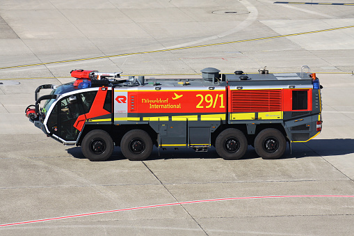 Düsseldorf, Germany - October 1, 2011: Rosenbauer Panther airport rescue and firefighting vehicle at Dusseldorf airport.