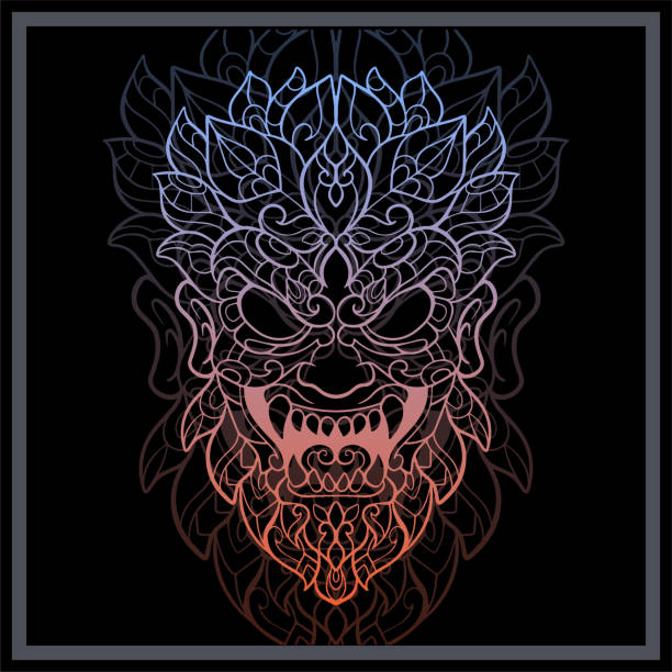 Gradient Colorful Cat mandala arts isolated on black background. Gradient Colorful Yeti head mandala arts isolated on black background. yeti studio stock illustrations