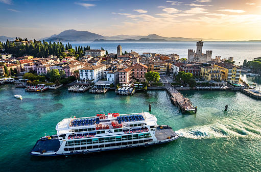 old town and port of Sirmione in italy - lago di garda