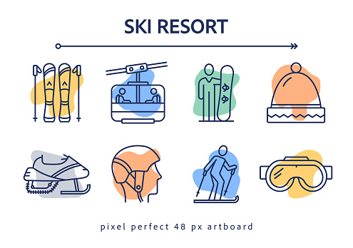 Ski Resort Related Vector Banner Design Concept. Global Multi-Sphere Ready-to-Use Template. Web Banner, Website Header, Magazine, Mobile Application etc. Modern Design.