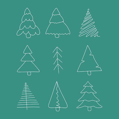 istock White Various of Hand drawn Christmas tree. Doodle set of Vector illustrations 1782561979