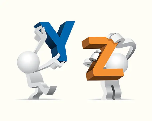 Vector illustration of Simplified man Presenting Big Giant Alphabet Y & Z