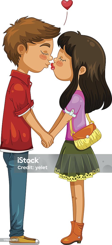 young couple kissing young boy and girl holding hands and kissing Kissing stock vector