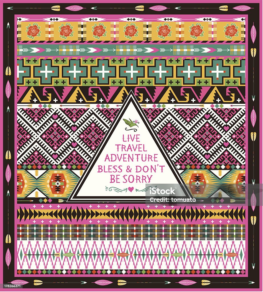 Hipster seamless tribal pattern Hipster seamless tribal pattern with geometric elements and quotes typographic text Abstract stock vector