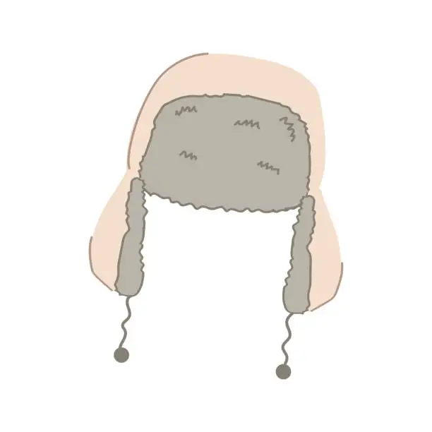 Vector illustration of Cute cartoon style winter trapper hat. Doodle knitted cap.