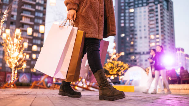 istock Shopping bagas and Christmas lights 1782703648
