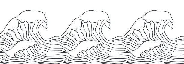 Vector illustration of Japan wave oriental design seamless background. Vector illustration isolated on blue background, vector 10 eps.