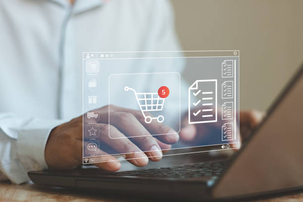 istock Online shopping and e-commerce technology internet concept. Shoppers use a laptop computer for purchase orders in direct store shop with a shopping cart, service on the web and offer home delivery. 1782725138