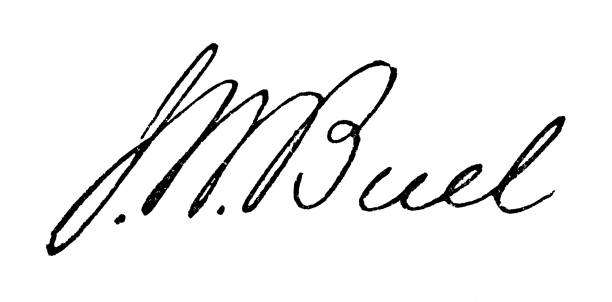 The signature of James William Buel (1849–1920). Vintage etching circa 19th century.
