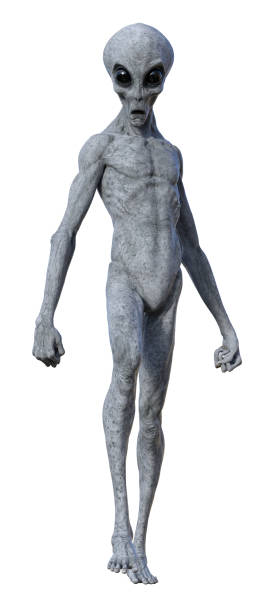 istock Illustration of a gray alien in a defensive pose isolated on a white background. 1782739629