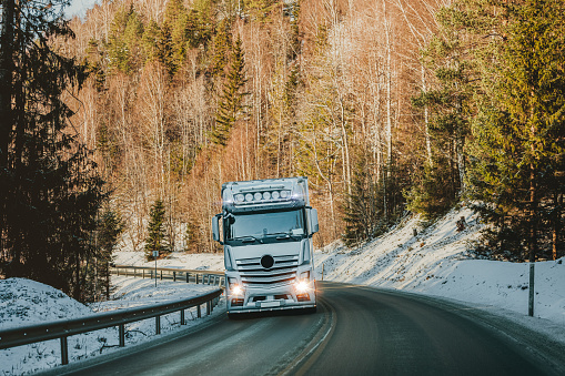 Lorry Cargo Transport in Oslo Norway in motion on a motorway