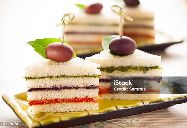 Tricolored Sandwich Stacks Stock Photo - Download Image Now - Pesto Sauce, Tapenade, Appetizer