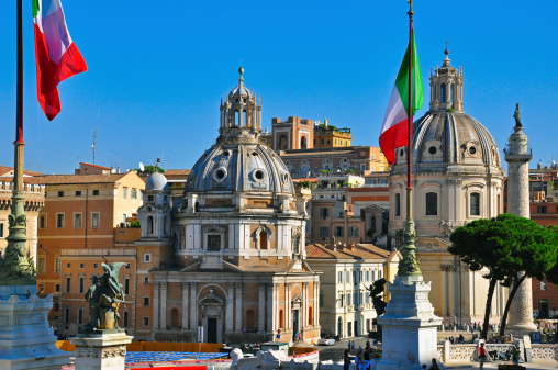 View of Rome with rooftops and domes