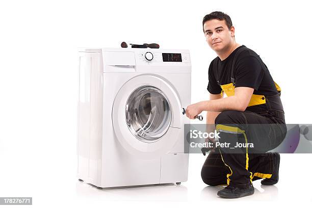 Washing Machine Repairman Stock Photo - Download Image Now - A Helping Hand, Adult, Appliance