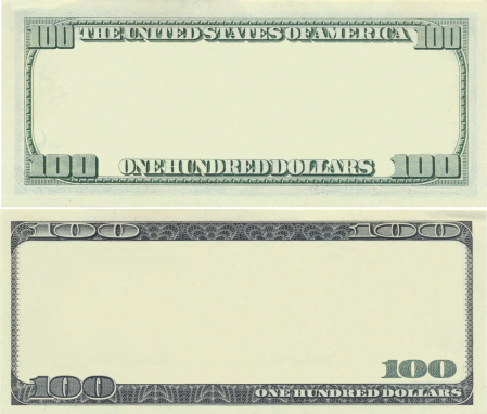 Clear 100 dollar banknote pattern for design purposes